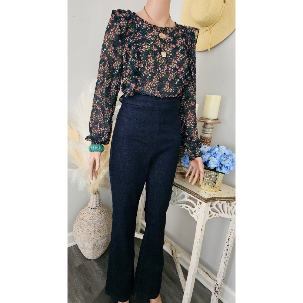 Express Super High Waisted Flare Leg Denim Trousers